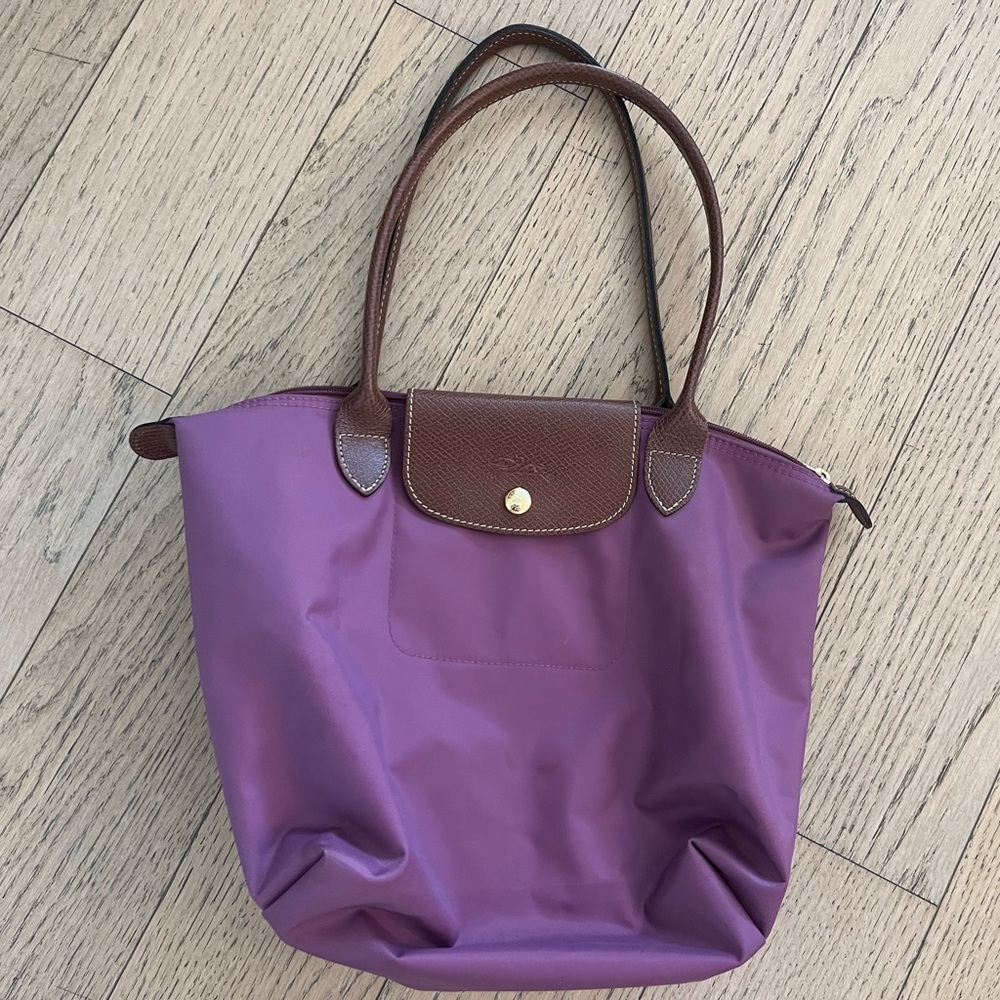Small Purple Longchamp Le Pliage tote